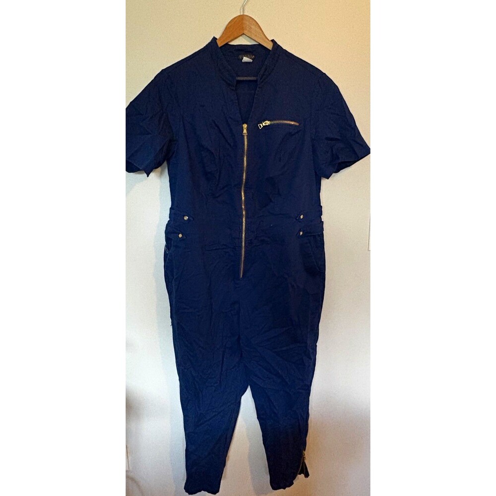 VENUS Women's Blue Twill Cotton Blend Zip Short Sleeve Mechanic Coveralls, 20